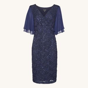 Connected Apparel Gayle Navy Sequin Lace Floral Dress NWT